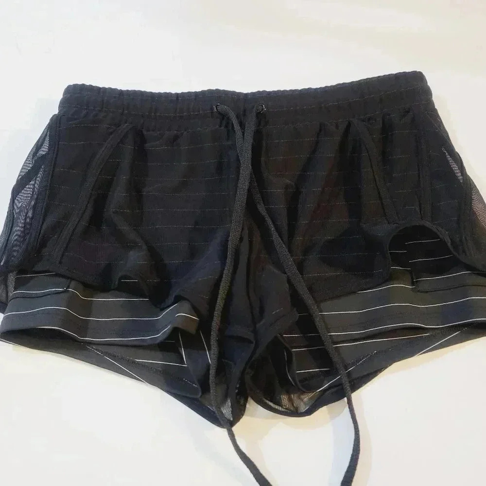 Salty Honey Women's Striped Shorts Elastic Waist with Drawstring Black/White Siz